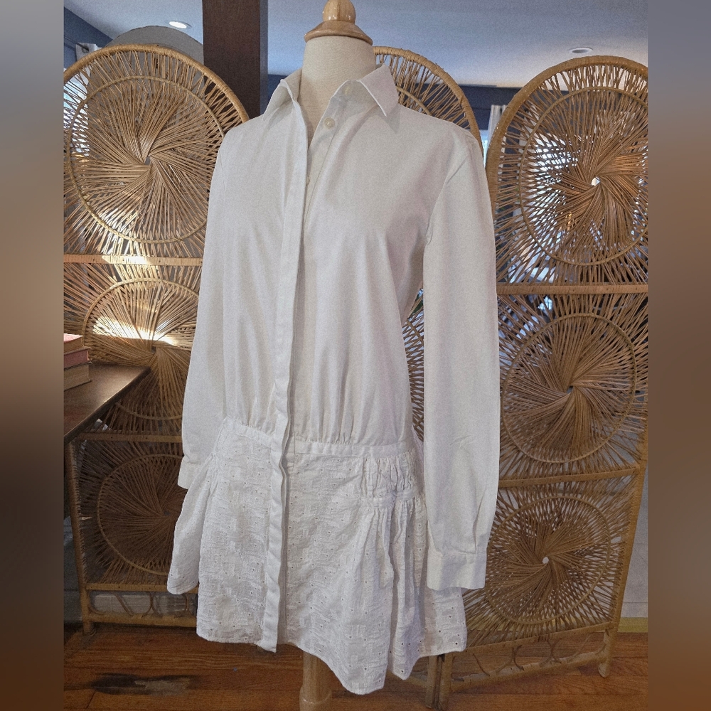 Thakoon Button Down Shirt Dress Eyelet Flare Size 4